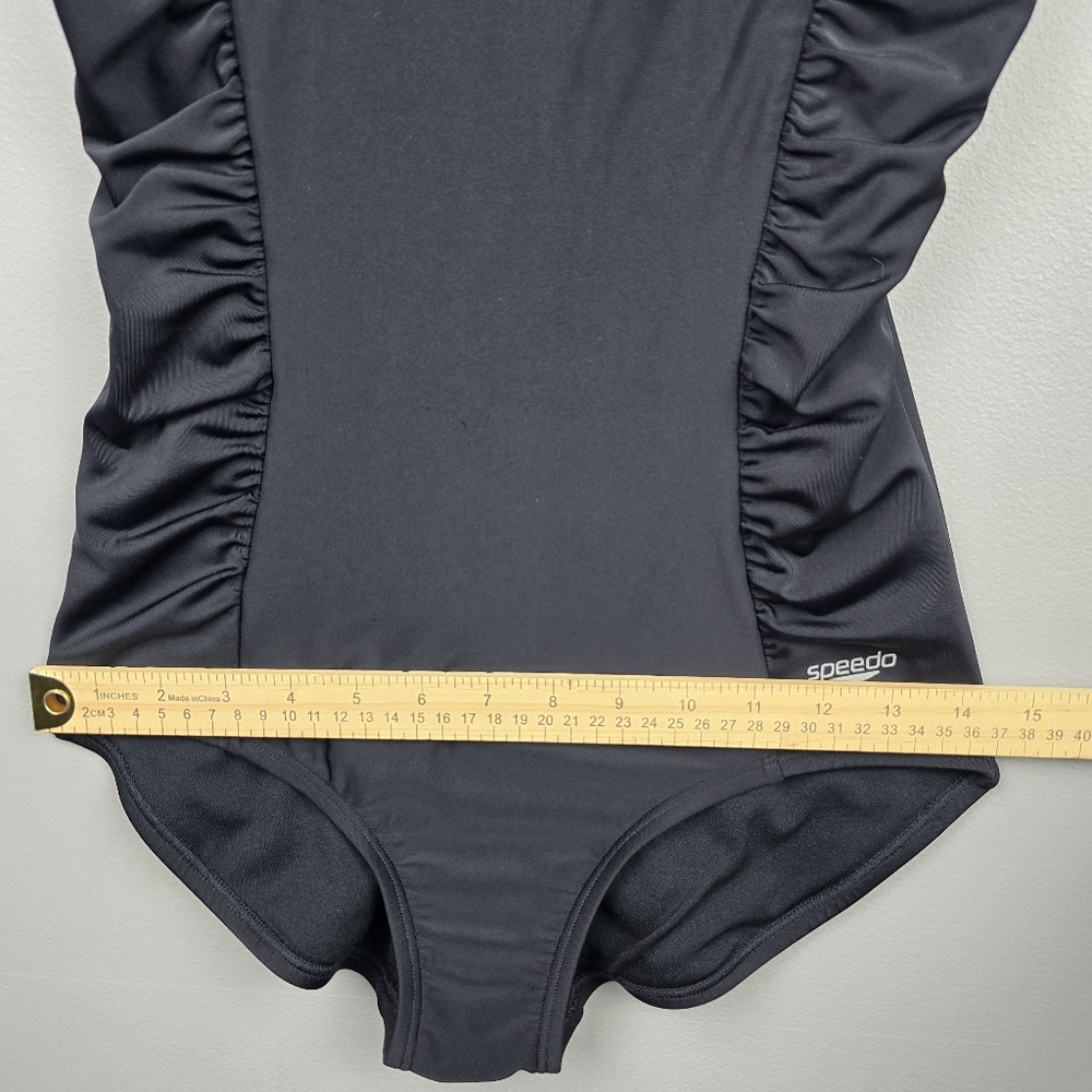 Speedo Tank One-Piece Swimsuit Shirred Side Panels Black Womens Size M Swimming - Picture 11 of 14